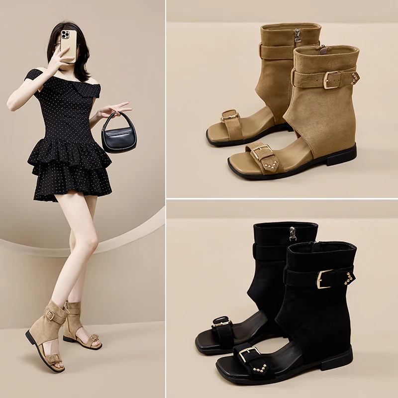AIYUQI 2026 New Women's Sandals and Boot Square toe One strip Sandals Women Summer Wedge Heel frail Ankle Boots and Short Boots
AIYUQI 2026 New Women's Sandals and Boot Square toe One strip Sandals Women Summer Wedge Heel frail Ankle Boots and Short Boots