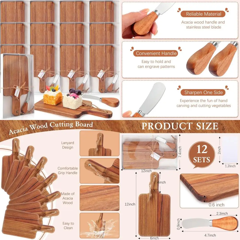 Charcuterie Boards Set of 12 with Wooden Cutting Boards, Mini Knife, and Gift Boxes, Ideal for Bulk Kitchen Serving and Entertai
Charcuterie Boards Set of 12 with Wooden Cutting Boards, Mini Knife, and Gift Boxes, Ideal for Bulk Kitchen Serving and Entertai