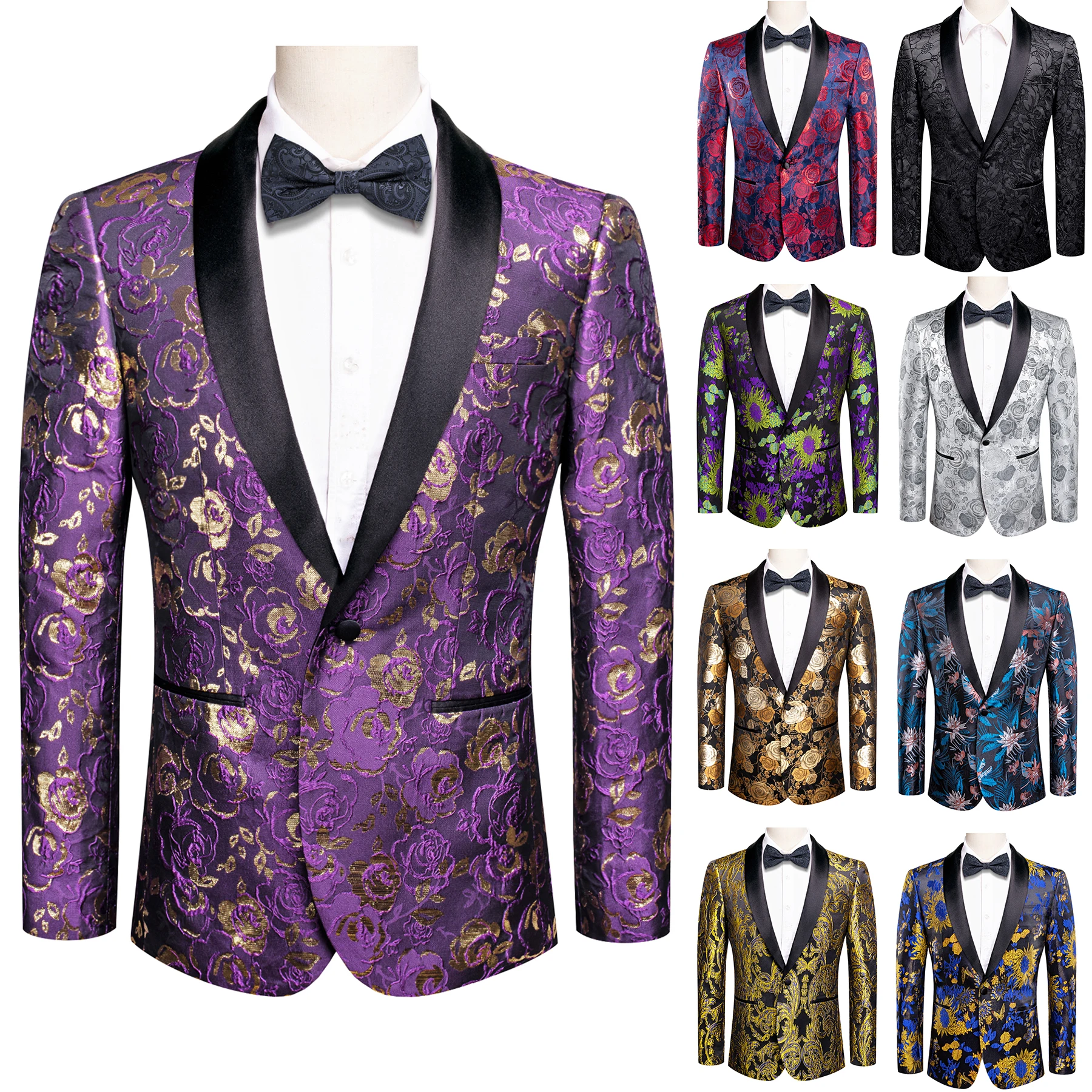 Men's suit top with green fruit collar and flower jacquard pattern, single button, dinner and wedding attire (excluding tie)
Men's suit top with green fruit collar and flower jacquard pattern, single button, dinner and wedding attire (excluding tie)