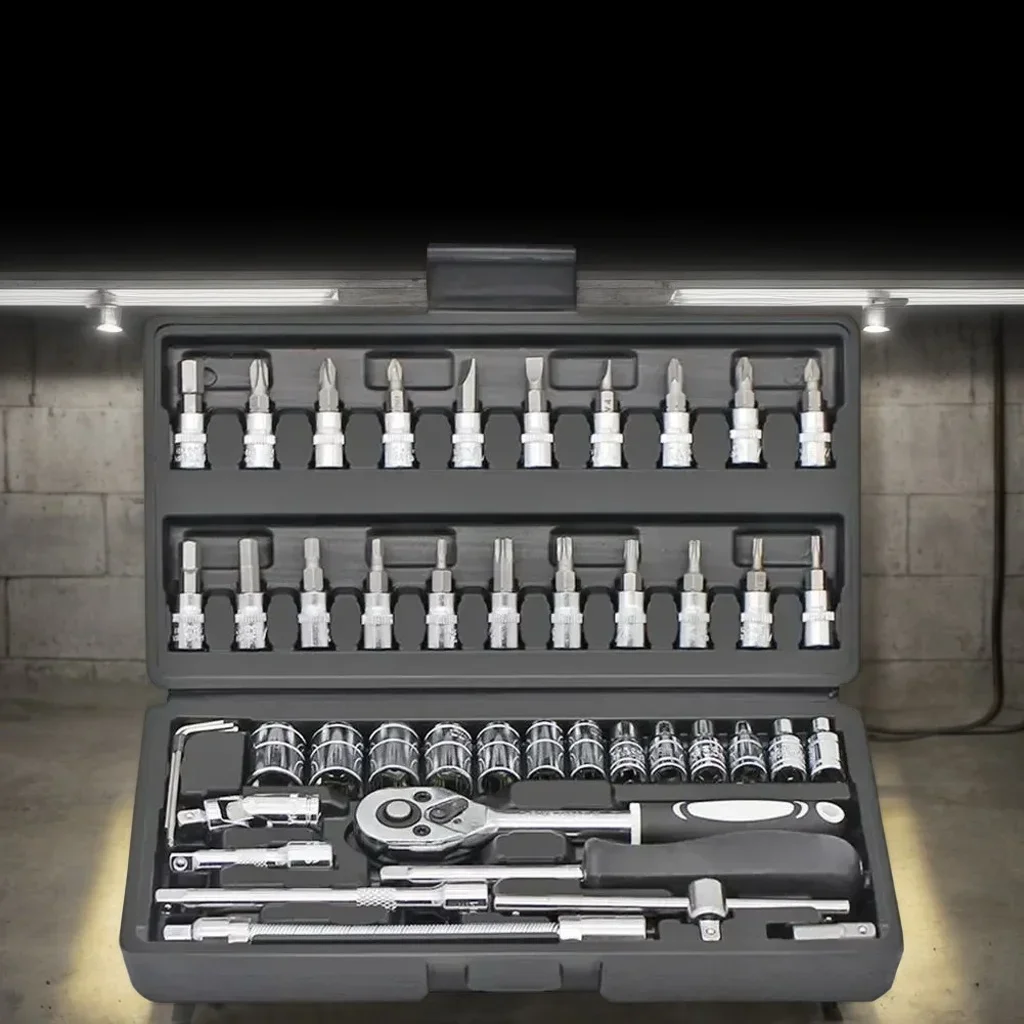 Набор ключей с храповым механизмом для ручных инструментов, 46 шт. — универсальный комплект для ремонта оборудования
Набор ключей с храповым механизмом для ручных инструментов, 46 шт. — универсальный комплект для ремонта оборудования