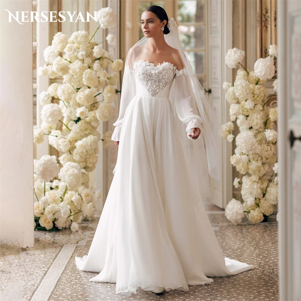 Nersesyan Bohemia Lace Pure Wedding Dresses 3D Flowers Off Shoulder A-Line Puff Sleeves Bridal Gowns Beading Glitter Bride Dress
Nersesyan Bohemia Lace Pure Wedding Dresses 3D Flowers Off Shoulder A-Line Puff Sleeves Bridal Gowns Beading Glitter Bride Dress