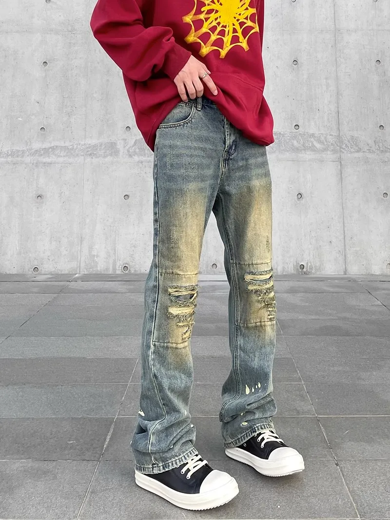 Мужские джинсы в стиле ретро-американский стритстайл, прямые, с легким расклешением, с эффектом разбрызганной краски и дырками, деним
Мужские джинсы в стиле ретро-американский стритстайл, прямые, с легким расклешением, с эффектом разбрызганной краски и дырками, деним