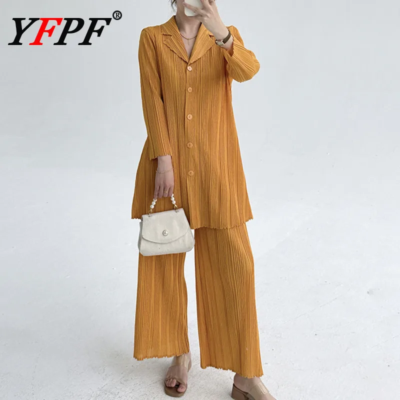 YFPF Casual Women Two Piece Set Miyake Pleated Lapel Button Blouse + Wide Leg Trousers Versatile 2025 New Clothing Fashion 3A447
YFPF Casual Women Two Piece Set Miyake Pleated Lapel Button Blouse + Wide Leg Trousers Versatile 2025 New Clothing Fashion 3A447