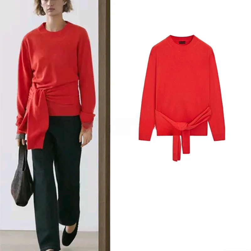 Spring New Women's Soft Knot Long Sleeve round Neck Knitted Sweater Comfortable Polyester Fiber Regular Fit Girls' Top
Spring New Women's Soft Knot Long Sleeve round Neck Knitted Sweater Comfortable Polyester Fiber Regular Fit Girls' Top