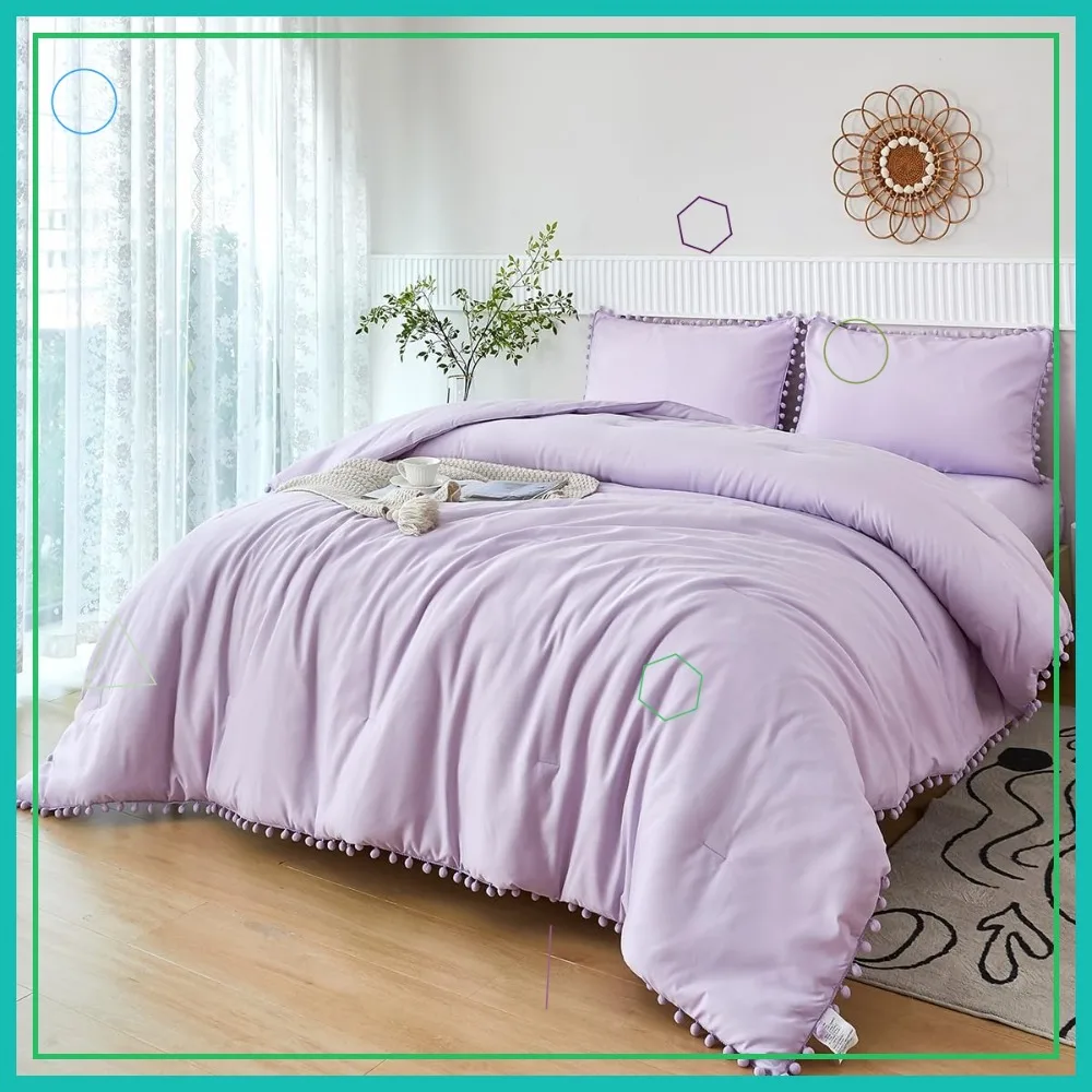 5 Pcs Girls Lavender Comforter Sets Full Boho Pom Pom Fringe Bedding with Sheet Set Soft Cute Purple All Season
5 Pcs Girls Lavender Comforter Sets Full Boho Pom Pom Fringe Bedding with Sheet Set Soft Cute Purple All Season
