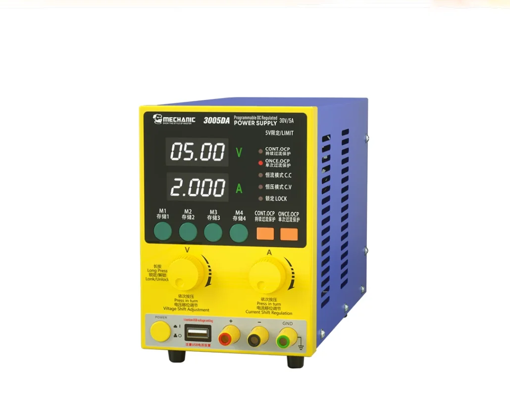 MECHANIC 3005DA DC Power Supply, Adjustable Precision, 4 Digits Display, USB Interface, 4 Storage Buttons, Phone Repair, 30V, 5A
MECHANIC 3005DA DC Power Supply, Adjustable Precision, 4 Digits Display, USB Interface, 4 Storage Buttons, Phone Repair, 30V, 5A