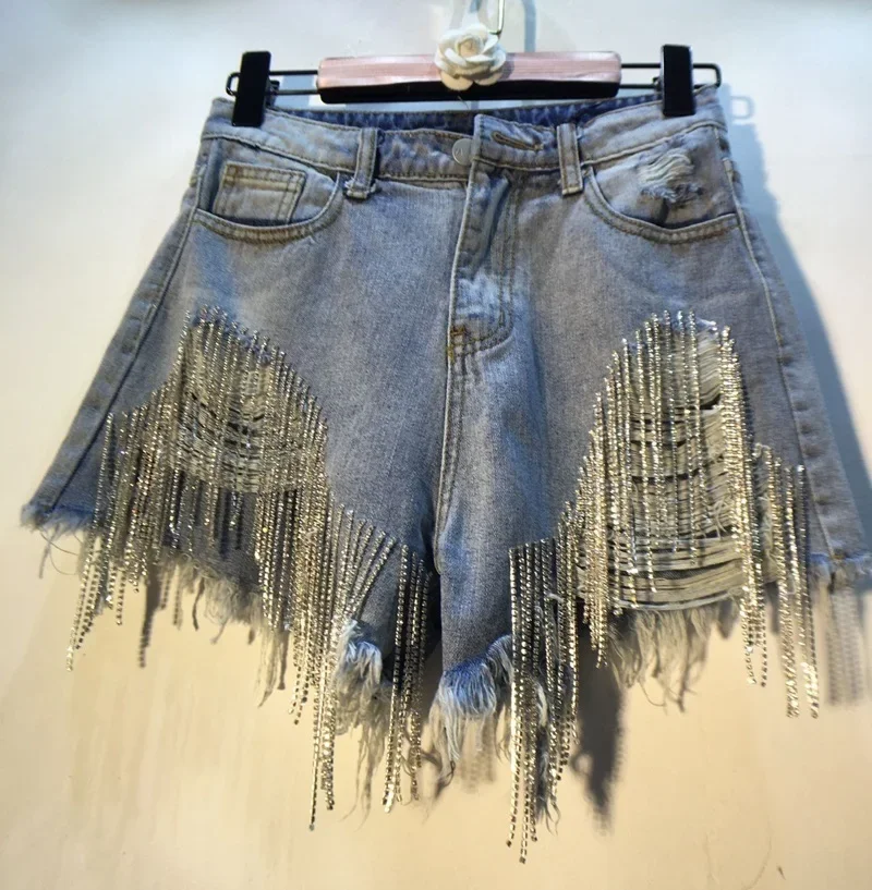 Rhinestone 2023 Spring Summer Heavy Tassels Nail Diamond Beads High Thin Waist Light Blue Denim Shorts Women Sexy Club Wear New
Rhinestone 2023 Spring Summer Heavy Tassels Nail Diamond Beads High Thin Waist Light Blue Denim Shorts Women Sexy Club Wear New