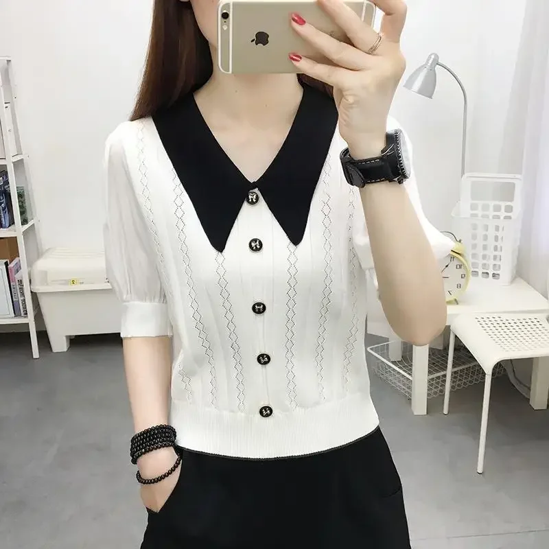 New Summer Korean Ice Silk Hollow Knitted Base Shirt for Women's Sweater with Square Collar T-shirt Short-sleeved Top Loose
New Summer Korean Ice Silk Hollow Knitted Base Shirt for Women's Sweater with Square Collar T-shirt Short-sleeved Top Loose
