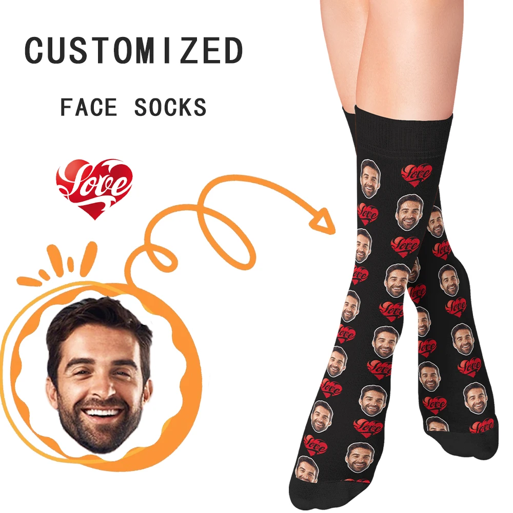 Customized avatar printed red heart love socks for men and women fashion and fun DIY design socks for family and friends
Customized avatar printed red heart love socks for men and women fashion and fun DIY design socks for family and friends