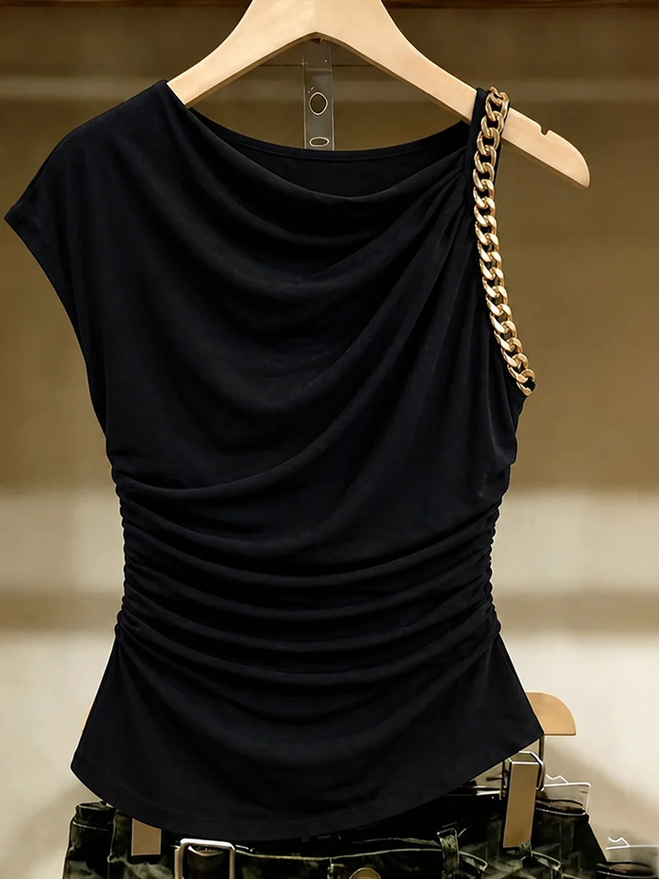 Korean Style Slim Fit Black Top Women's Fashion Pleated Waist-Cinching Summer Shirt Elegant Personality Short Sleeve Blouse
Korean Style Slim Fit Black Top Women's Fashion Pleated Waist-Cinching Summer Shirt Elegant Personality Short Sleeve Blouse