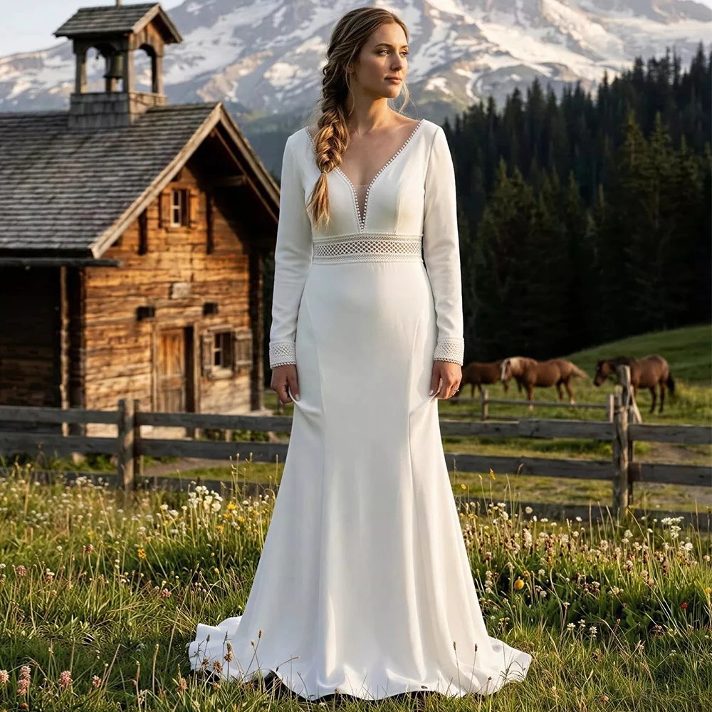 Modern Jersey Mermaid Wedding Dress 2026 Customized Women Lace Waist Long Sleeves Bridal Gowns with Button Back robe de mariée
Modern Jersey Mermaid Wedding Dress 2026 Customized Women Lace Waist Long Sleeves Bridal Gowns with Button Back robe de mariée