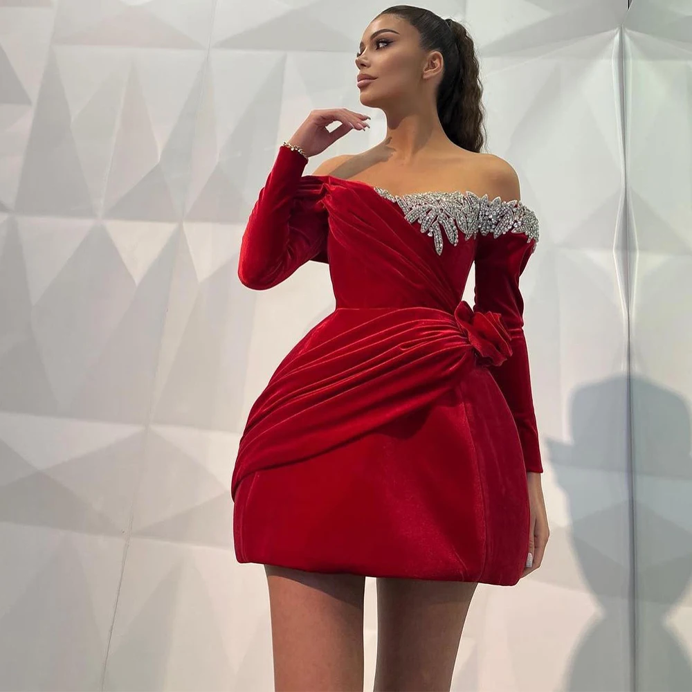 Burgundy Velvet Cocktail Dress for Women 2023 Long Sleeves Mini Gown Off Shoulder Beaded Backless Short Evening Dresses
Burgundy Velvet Cocktail Dress for Women 2023 Long Sleeves Mini Gown Off Shoulder Beaded Backless Short Evening Dresses