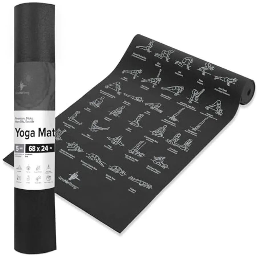 Yoga Mat for Women and Men - Large 5mm Thick 68 Inch Long Non Slip Exercise Mats w/ 70 Printed Yoga Poses for Pilates Workout a
Yoga Mat for Women and Men - Large 5mm Thick 68 Inch Long Non Slip Exercise Mats w/ 70 Printed Yoga Poses for Pilates Workout a