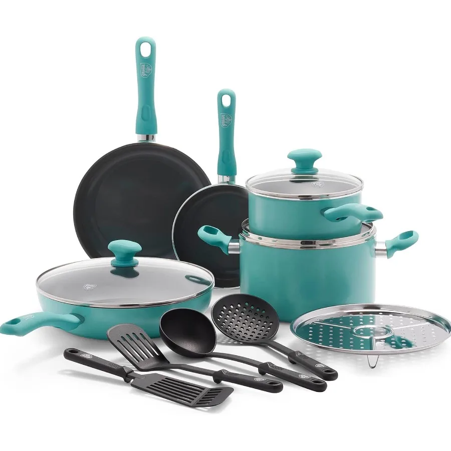 Turquoise Diamond Infused Ceramic Nonstick Cookware Set with Soft Grip Handles 13Piece Pots and Pans for Everyday Cooking PFASF
Turquoise Diamond Infused Ceramic Nonstick Cookware Set with Soft Grip Handles 13Piece Pots and Pans for Everyday Cooking PFASF