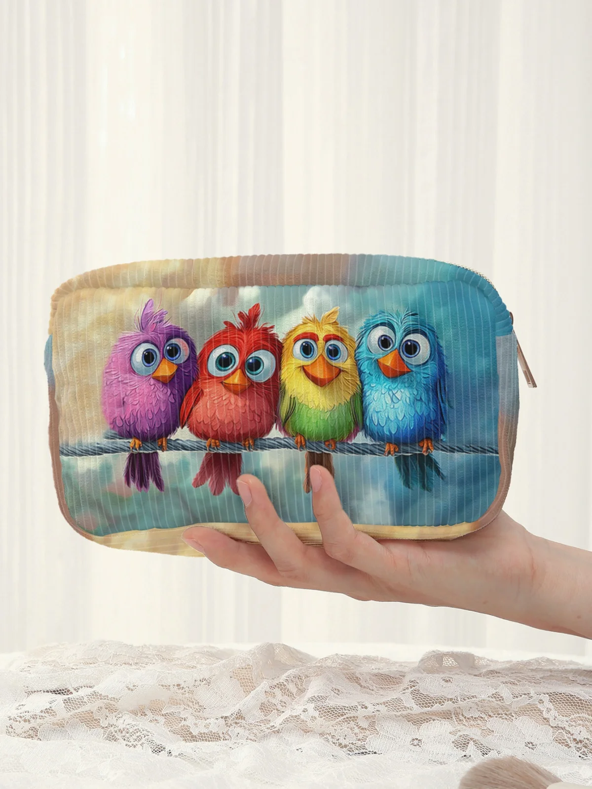 Косметичка с милым узором в виде радужных птиц, большая вместительная дорожная сумка для туалетных принадлежностей, женская сумка для хранения косметики
Косметичка с милым узором в виде радужных птиц, большая вместительная дорожная сумка для туалетных принадлежностей, женская сумка для хранения косметики