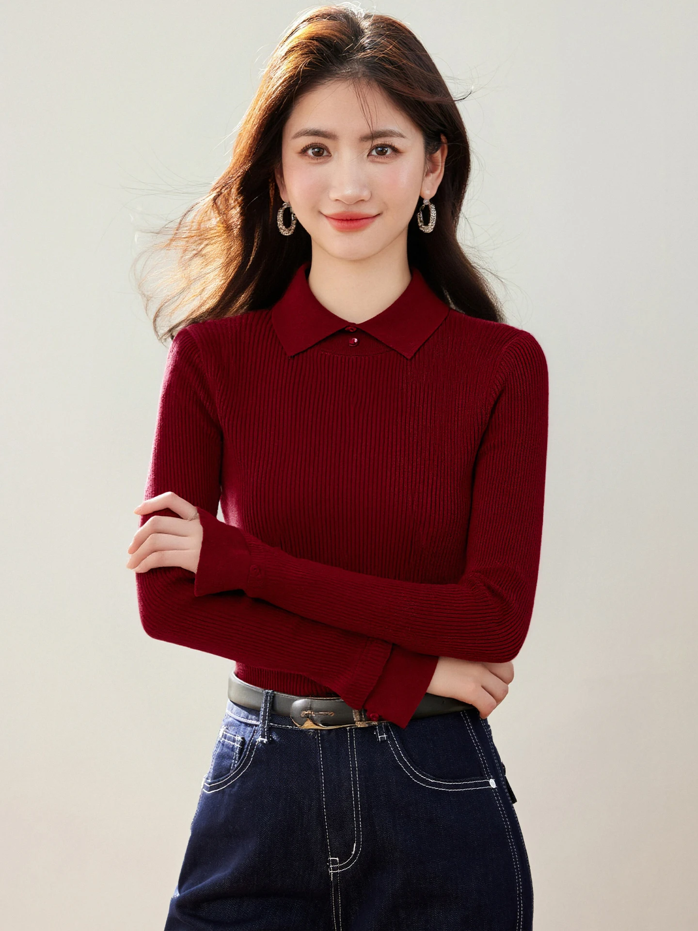 Women Elegant Lapel Red Knitted Sweater Pullover Tops Autumn Winer French Style Long Sleeve Slim Female Jumpers Clothes 9739
Women Elegant Lapel Red Knitted Sweater Pullover Tops Autumn Winer French Style Long Sleeve Slim Female Jumpers Clothes 9739
