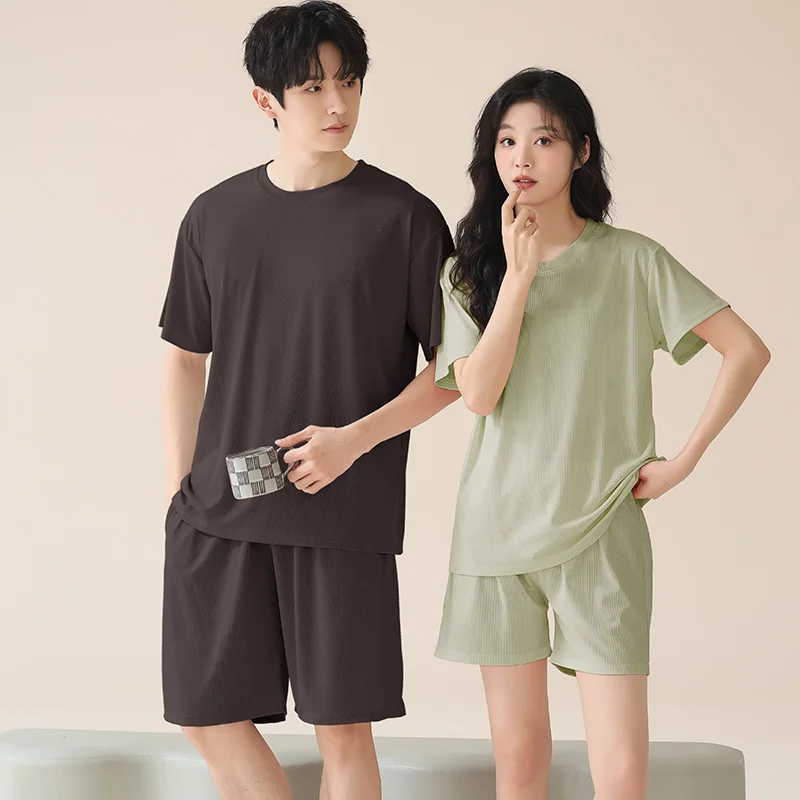 Couple Pajama Set Summer Ice Silk Pyjamas Men and Women Short Sleeve Pijamas With Chest Pad
Couple Pajama Set Summer Ice Silk Pyjamas Men and Women Short Sleeve Pijamas With Chest Pad