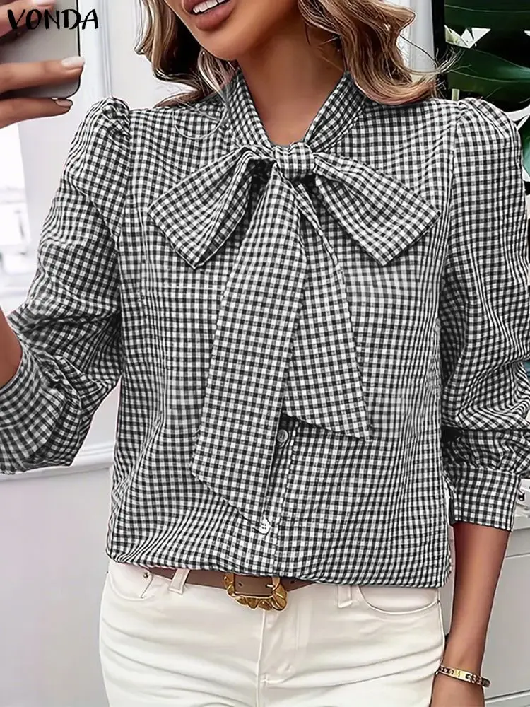 VONDA Plus Size Shirts Women Elegant Plaid Autumn Long Sleeve Blouse 2025 Bow Collar Fashion Tops Puff Sleeve Office Blusas 5XL
VONDA Plus Size Shirts Women Elegant Plaid Autumn Long Sleeve Blouse 2025 Bow Collar Fashion Tops Puff Sleeve Office Blusas 5XL
