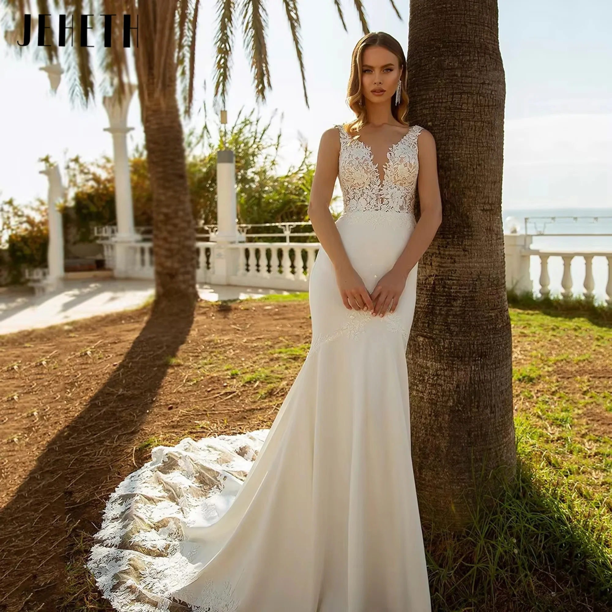 JEHETH Luxury Mermaid Wedding Dress V-Neck Backless Lace Appliques Sweep Train Women Bidal Gown 2025 Boho Bride Dress Customized
JEHETH Luxury Mermaid Wedding Dress V-Neck Backless Lace Appliques Sweep Train Women Bidal Gown 2025 Boho Bride Dress Customized