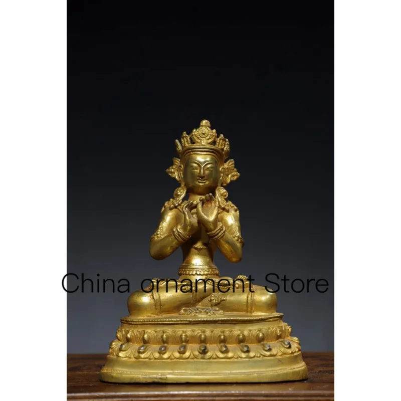22cm Nepalese Tibetan Old Yellow Copper Buddha Pure Copper Gilded Gold Statue with Diamond Tara Bodhisattva Ornament
22cm Nepalese Tibetan Old Yellow Copper Buddha Pure Copper Gilded Gold Statue with Diamond Tara Bodhisattva Ornament