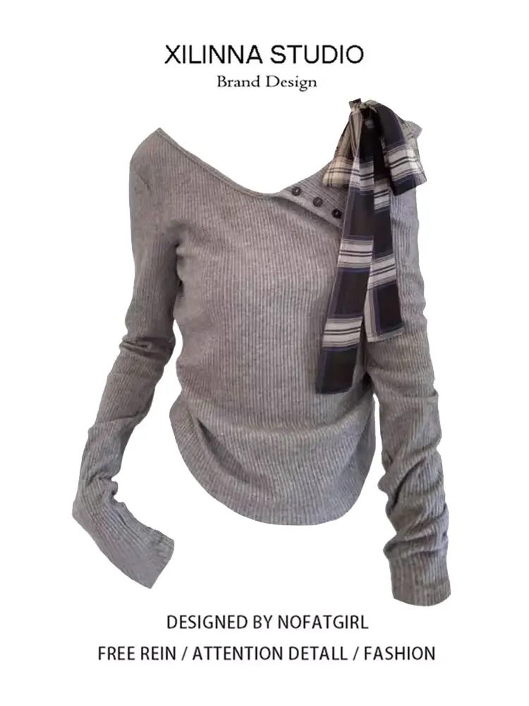 Knot One Shoulder Long Sleeve Women's Base Shirt Inner Wear Sexy Pure Desire Autumn Winter Commute Style Knitwear
Knot One Shoulder Long Sleeve Women's Base Shirt Inner Wear Sexy Pure Desire Autumn Winter Commute Style Knitwear