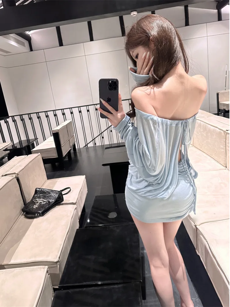 Sexy Pure Desire Blue One-oulder Long Sve Women's Dr Batwing Sve Slimming Waist ort Skirt Low Waist Sle
Sexy Pure Desire Blue One-oulder Long Sve Women's Dr Batwing Sve Slimming Waist ort Skirt Low Waist Sle