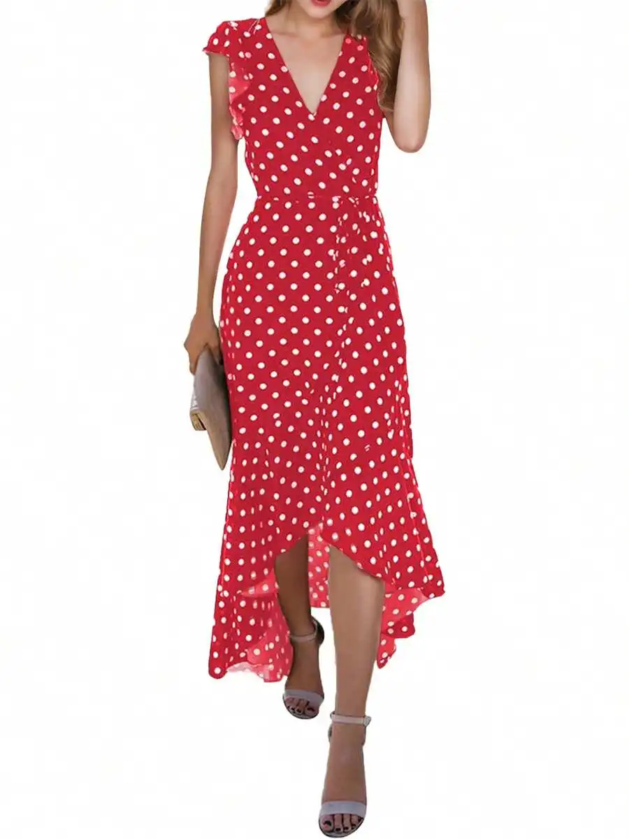 Womens Red Polka Dot V-Neck Boho High Low Maxi Dress For Wedding Guest Party
Womens Red Polka Dot V-Neck Boho High Low Maxi Dress For Wedding Guest Party