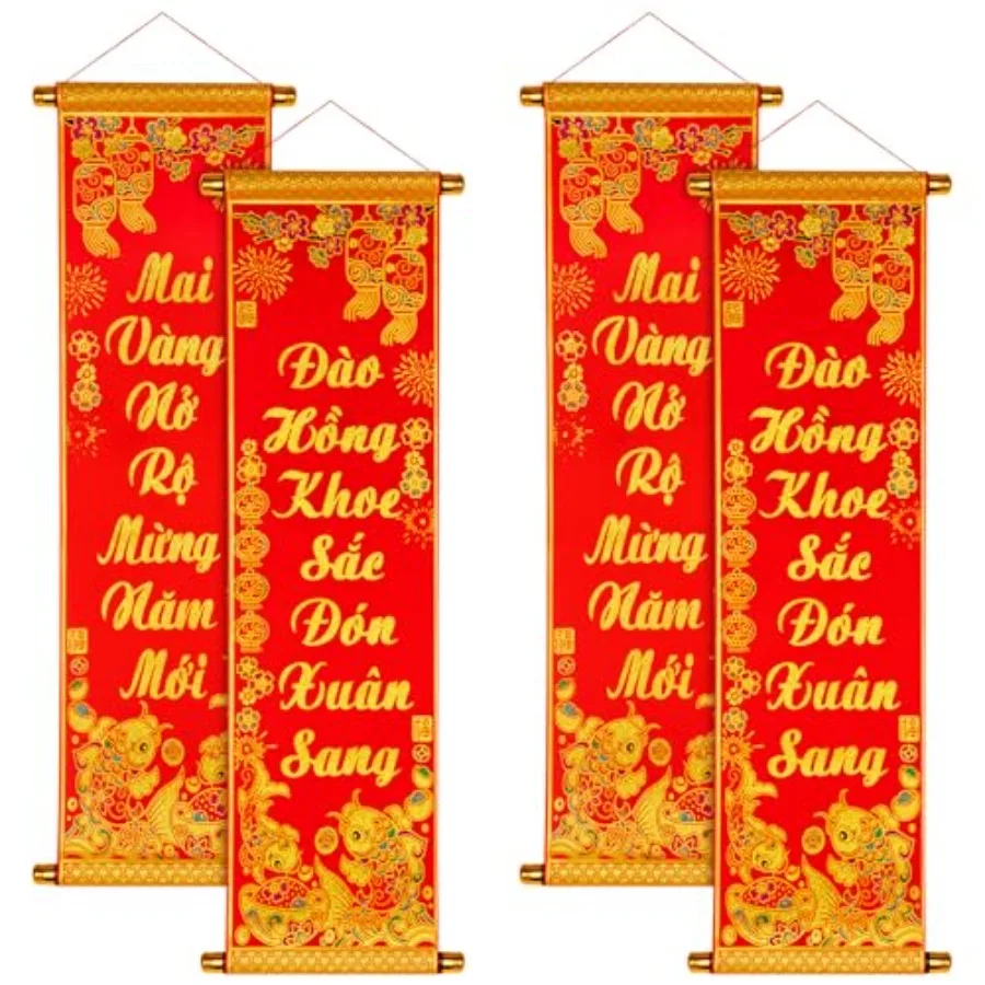 4 Pcs Vietnamese New Year Couplets Spring Festival Wall Stickers Lunar New Year Home Decor Red Paper Couplets with Gold Embelli
4 Pcs Vietnamese New Year Couplets Spring Festival Wall Stickers Lunar New Year Home Decor Red Paper Couplets with Gold Embelli