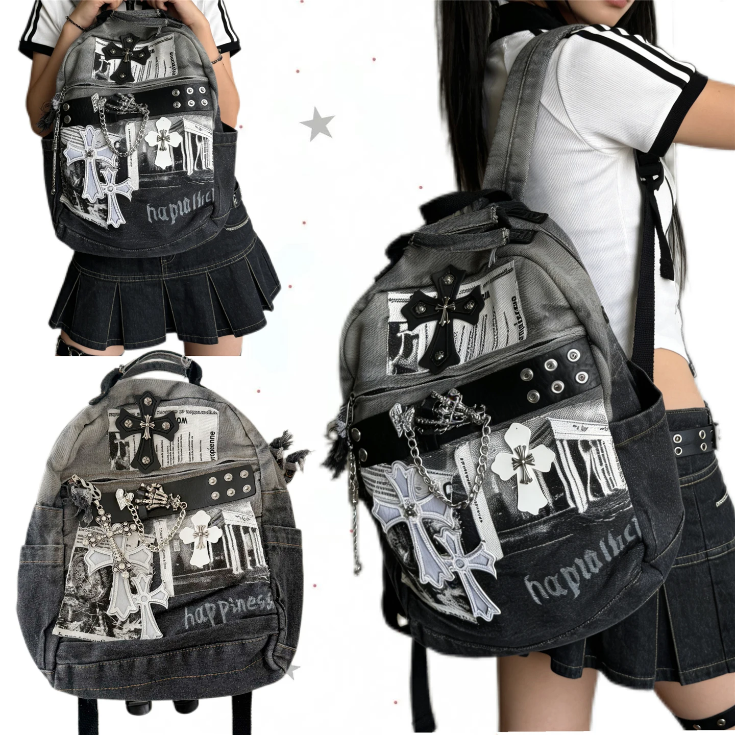 Punk Denim Y2K Millennium Subculture Dark Gothic Style Student Backpack Adjustable Straps Large Capacity Casual Daily Use
Punk Denim Y2K Millennium Subculture Dark Gothic Style Student Backpack Adjustable Straps Large Capacity Casual Daily Use