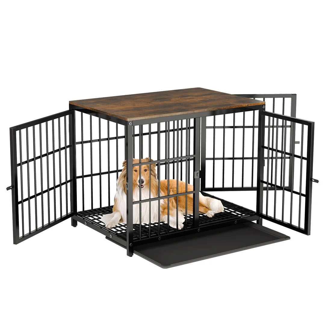 Wooden Dog Crate Black Metal Pet Furniture White Dog Cage End Table, 3 Doors & Removable Tray, for Small/Medium/Large Dogs
Wooden Dog Crate Black Metal Pet Furniture White Dog Cage End Table, 3 Doors & Removable Tray, for Small/Medium/Large Dogs