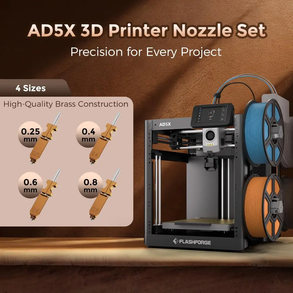 For Flashforge AD5X New Upgraded Stainless Steel Hotend Nozzles 0.25/0.4/0.6/0.8mm 3D Printer Parts
For Flashforge AD5X New Upgraded Stainless Steel Hotend Nozzles 0.25/0.4/0.6/0.8mm 3D Printer Parts