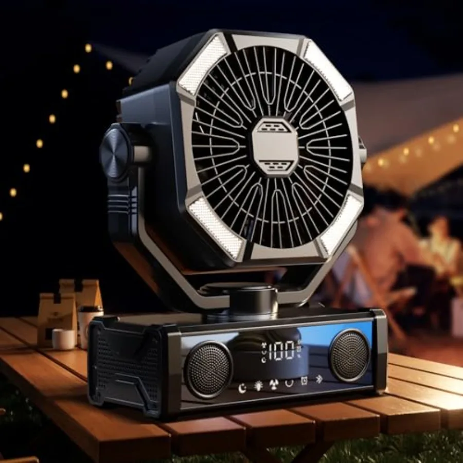 Portable fan rechargeable with 5.3 Bluetooth Speaker, 25000mAh Camping Fan with 5 Speed Touch Control and 3-Mode LED Light, Rem
Portable fan rechargeable with 5.3 Bluetooth Speaker, 25000mAh Camping Fan with 5 Speed Touch Control and 3-Mode LED Light, Rem