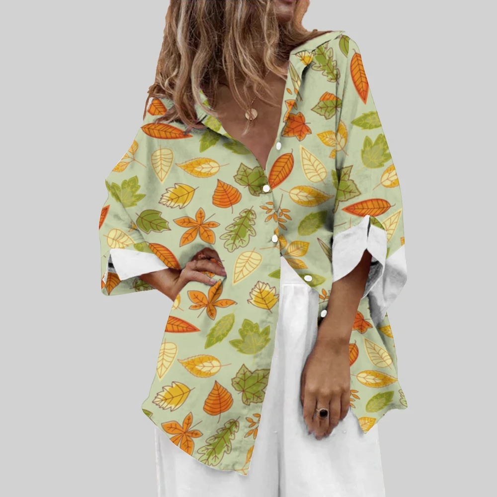 Casual Lapel Shirt Women's Long-Sleeved Loose Cotton Top Beach Wear V-Neck Sexy Fashion Leaf Print Spring And Summer Fashion
Casual Lapel Shirt Women's Long-Sleeved Loose Cotton Top Beach Wear V-Neck Sexy Fashion Leaf Print Spring And Summer Fashion