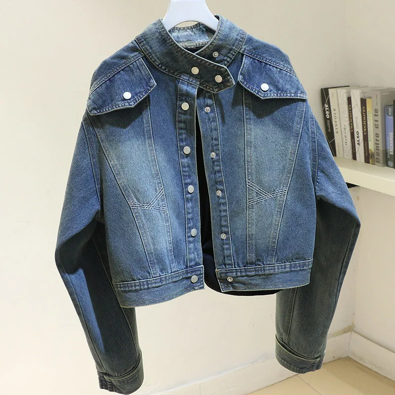 Autumn Vintage Blue Stand Collar Denim Jacket Women Loose Short Student Cowboy Outerwear Long Sleeve Jeans Jacket Coat Female
Autumn Vintage Blue Stand Collar Denim Jacket Women Loose Short Student Cowboy Outerwear Long Sleeve Jeans Jacket Coat Female
