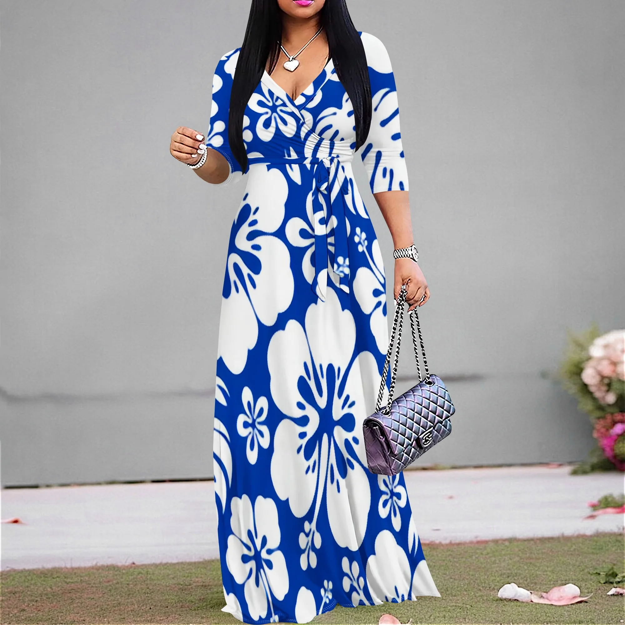 Women's V Neck 3/4 Sleeve Maxi Dress S-3XL Bright White Pink Hibiscus Print Sunny Long Gown
Women's V Neck 3/4 Sleeve Maxi Dress S-3XL Bright White Pink Hibiscus Print Sunny Long Gown