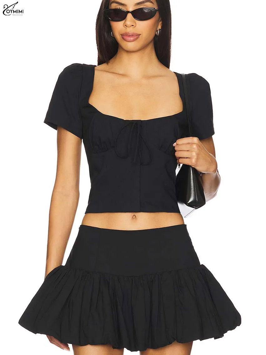 Oymimi Casual Black Cotton Two Piece Set Woman Autumn Short Sleeve Lace-Up Button Crop Shirts And Slim Pleated Mini Skirts Sets
Oymimi Casual Black Cotton Two Piece Set Woman Autumn Short Sleeve Lace-Up Button Crop Shirts And Slim Pleated Mini Skirts Sets