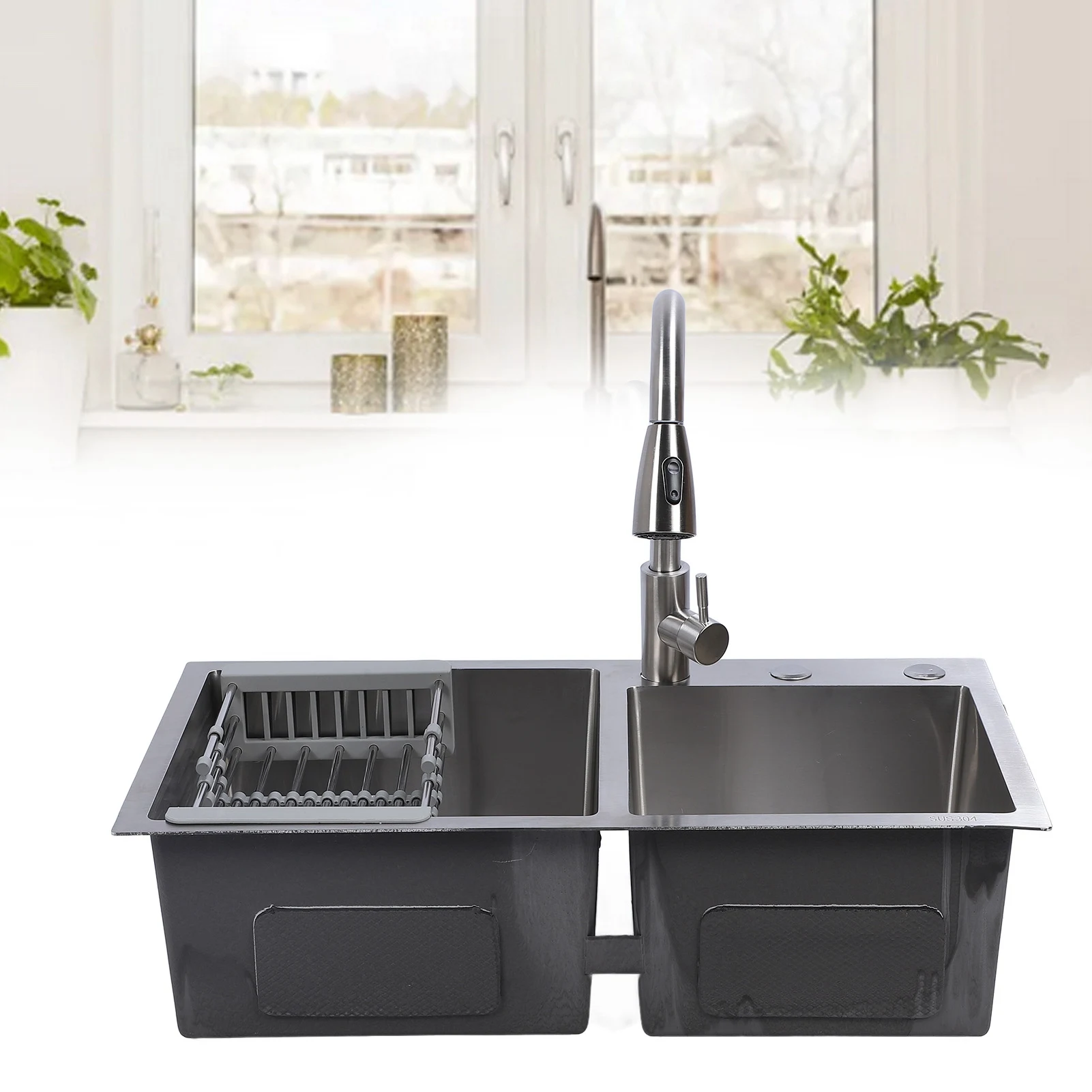 Stainless Steel Kitchen Sink Kit 304 Stainless Steel Kitchen Sink Kit Double Bowl Soap Dispenser Drainer Basket for Home Use
Stainless Steel Kitchen Sink Kit 304 Stainless Steel Kitchen Sink Kit Double Bowl Soap Dispenser Drainer Basket for Home Use