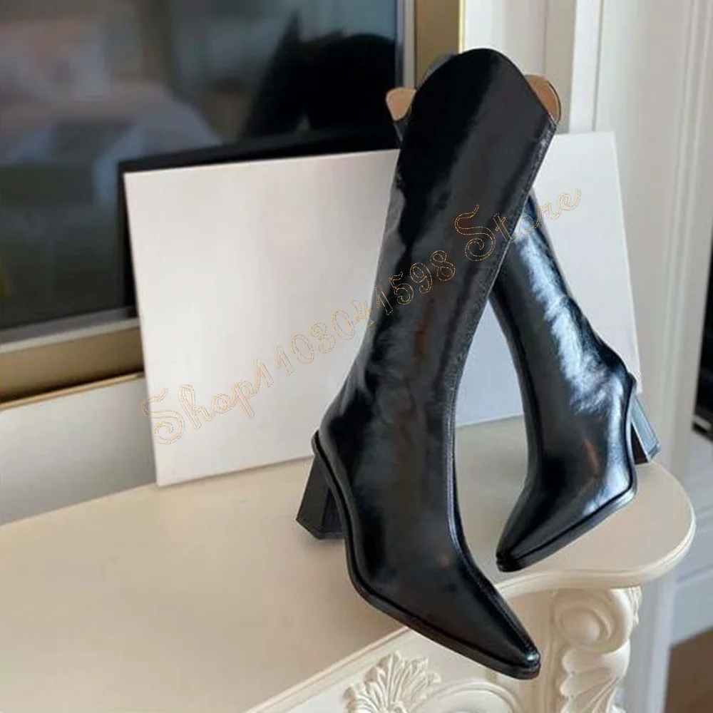 Black Pointed Toe Knee High Boots Chunky High Heels Matte Leather High Heel Shoes for Women Heels 2025 New Zapatos Para Mujere
Black Pointed Toe Knee High Boots Chunky High Heels Matte Leather High Heel Shoes for Women Heels 2025 New Zapatos Para Mujere