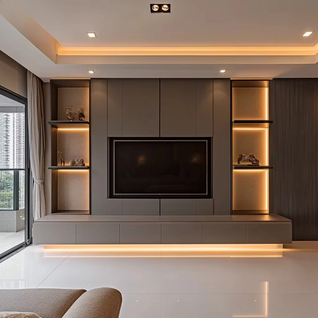 Moderner calleer, tiefer, langer TV-Schrank mit Einbau leuchte und Schrank design im internat ionalen Wohnstil
Moderner calleer, tiefer, langer TV-Schrank mit Einbau leuchte und Schrank design im internat ionalen Wohnstil