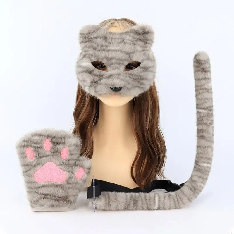 634C Therians Mask Faux Furs Foxes Tail Plush Cats Wolf Mask with Tail Gloves Halloween Christmas Party Cosplay Costume Womens
634C Therians Mask Faux Furs Foxes Tail Plush Cats Wolf Mask with Tail Gloves Halloween Christmas Party Cosplay Costume Womens