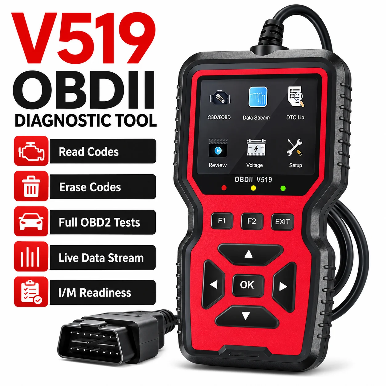 V519 Professional Obd2 Scanner Engine Code Reader & Code Eraser, Live Data Stream, Check Engine Light Diagnostic Tool for Cars,
V519 Professional Obd2 Scanner Engine Code Reader & Code Eraser, Live Data Stream, Check Engine Light Diagnostic Tool for Cars,