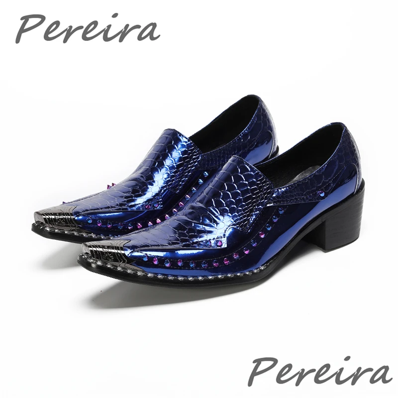 Snake Pattern Shiny Leather Rivet Men's Shoes Party Wedding Dress Shoes Blue Cowhide Iron Pointed Toe High Heel Loafers Size 47
Snake Pattern Shiny Leather Rivet Men's Shoes Party Wedding Dress Shoes Blue Cowhide Iron Pointed Toe High Heel Loafers Size 47