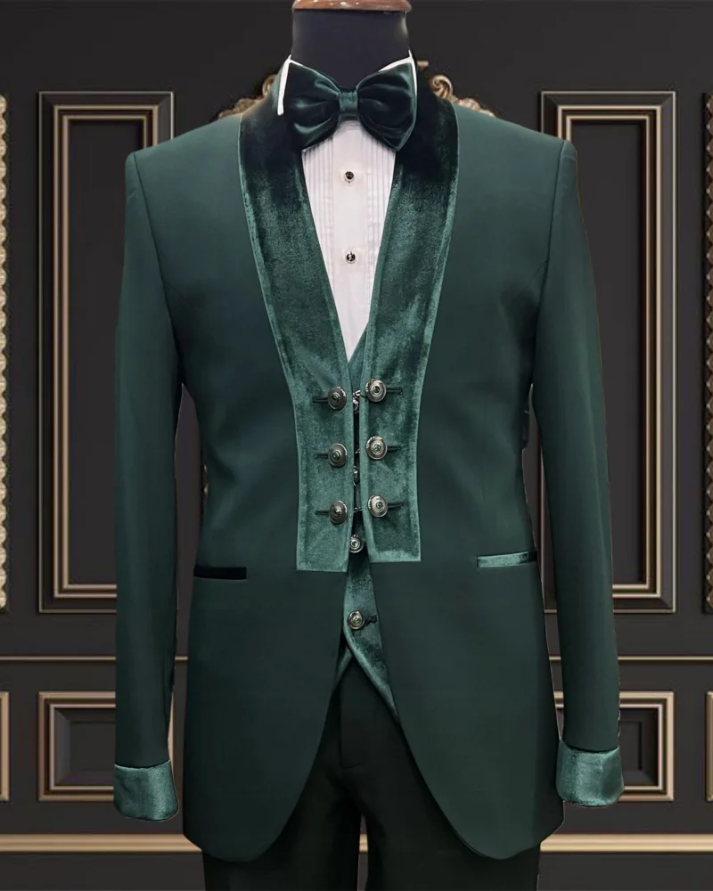 Ropa hombre Shawl Dark Green Mandarin Collar Men's Tuxedo 3pieces Blazer Vest Pants Formal Business Party Office Suits for Men
Ropa hombre Shawl Dark Green Mandarin Collar Men's Tuxedo 3pieces Blazer Vest Pants Formal Business Party Office Suits for Men