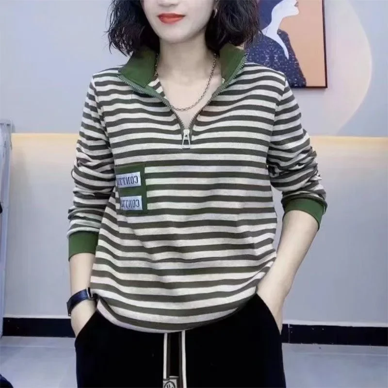 women's spring and autumn stand-up collar zipper striped bottoming shirt women's loose fashion versatile casual sports sweater
women's spring and autumn stand-up collar zipper striped bottoming shirt women's loose fashion versatile casual sports sweater