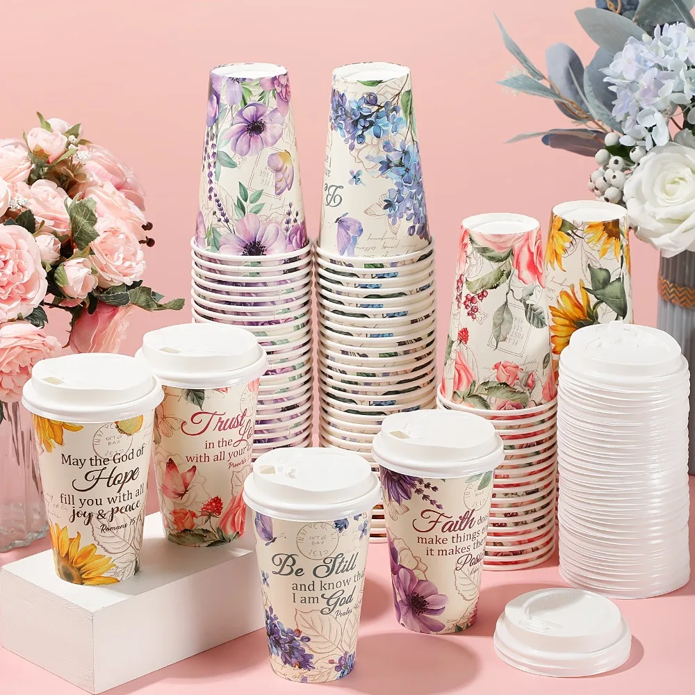100pcs Disposable Coffee Cup With Lid And Straw 16 Oz Paper Floral Tea Cups Bulk Bible Verse Coffee Drinkware For Christian
100pcs Disposable Coffee Cup With Lid And Straw 16 Oz Paper Floral Tea Cups Bulk Bible Verse Coffee Drinkware For Christian
