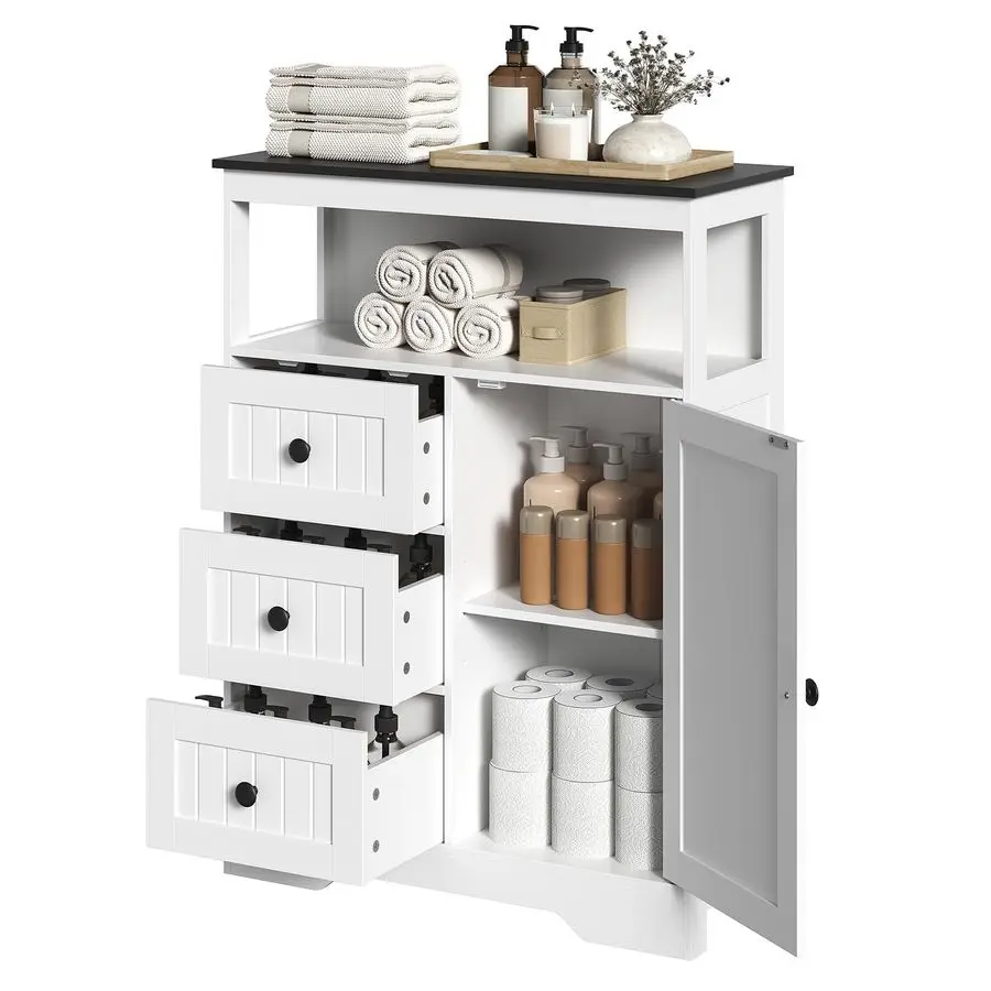 28.3 Bathroom Storage Cabinet, Large Floor Cabinet, Freestanding Bathroom Storage Unit, 1 Cupboard and 3 Drawers, Adjustable Sh
28.3 Bathroom Storage Cabinet, Large Floor Cabinet, Freestanding Bathroom Storage Unit, 1 Cupboard and 3 Drawers, Adjustable Sh