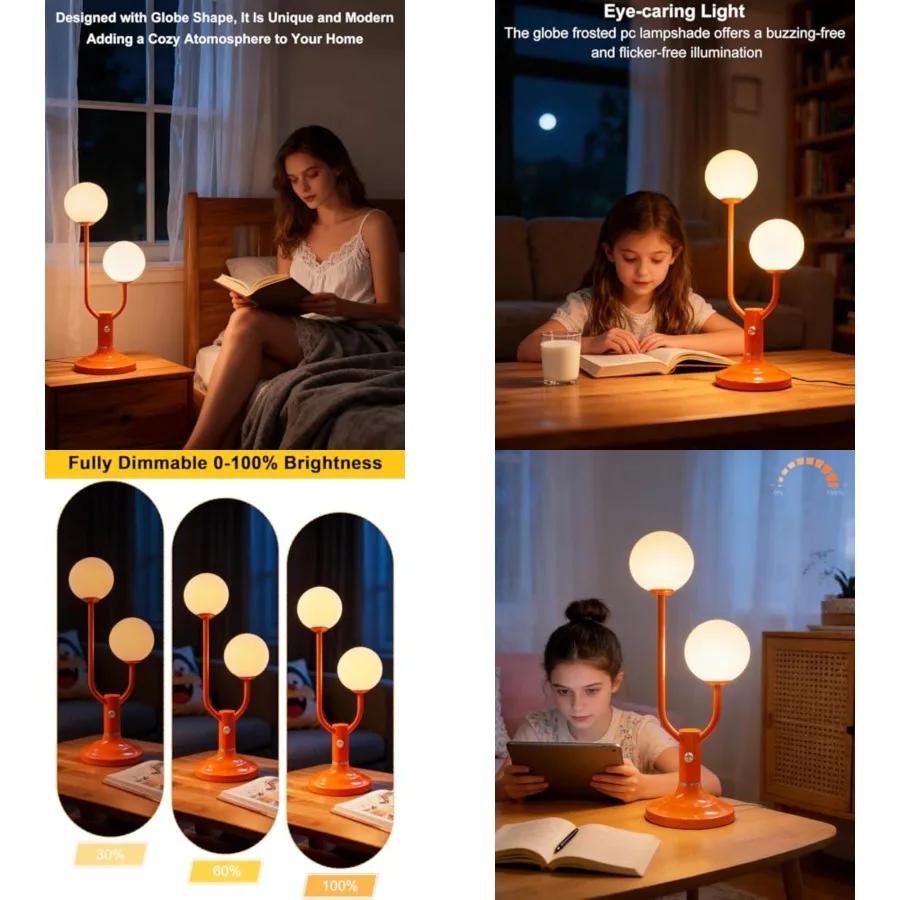 Globe Table Lamp for Bedroom Mid Century Modern Orange Small Desk Lamp Dimmable 3000K Warmwhite Nightstands Bedside Lamp for Li
Globe Table Lamp for Bedroom Mid Century Modern Orange Small Desk Lamp Dimmable 3000K Warmwhite Nightstands Bedside Lamp for Li