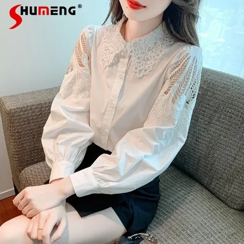 Hollow Embroidery Peter Pan Collar White Shirt Women's Clothing 2023 Autumn New Long Sleeve Black Blouse Loose Slimming Top
Hollow Embroidery Peter Pan Collar White Shirt Women's Clothing 2023 Autumn New Long Sleeve Black Blouse Loose Slimming Top