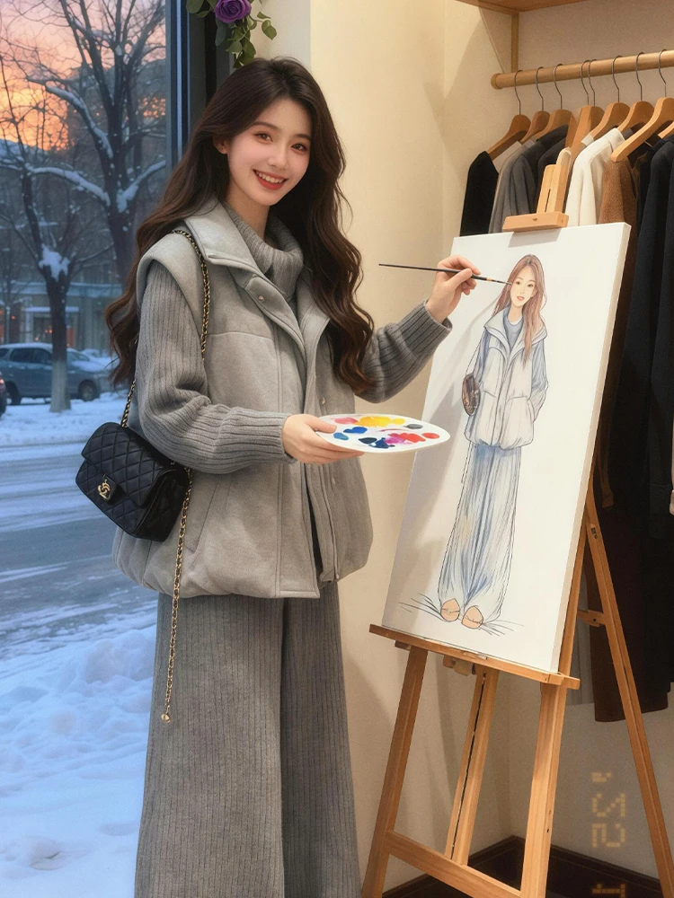 Комплект из трикотажного свитера и брюк с высокой талией, женский осенне-зимний модный универсальный жилет
Комплект из трикотажного свитера и брюк с высокой талией, женский осенне-зимний модный универсальный жилет