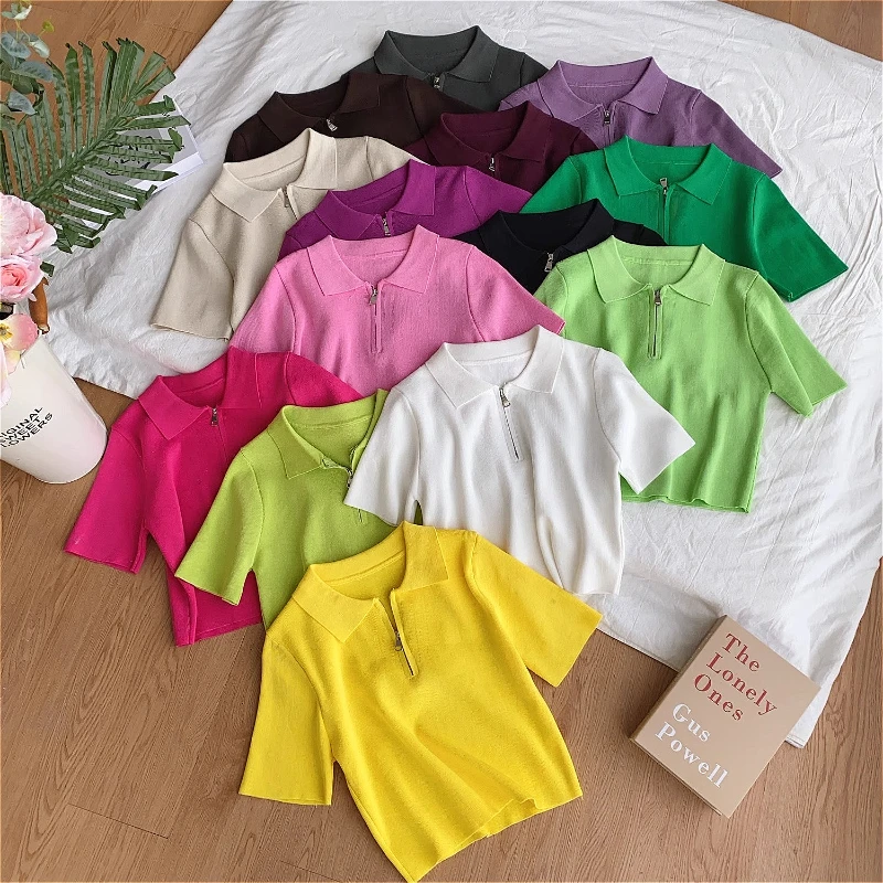 2025 New Pink Solid Zipper Sweater Versatile Short Sleeve Knitted Top For Spring & Summer Women's Clothing Crop Top
2025 New Pink Solid Zipper Sweater Versatile Short Sleeve Knitted Top For Spring & Summer Women's Clothing Crop Top